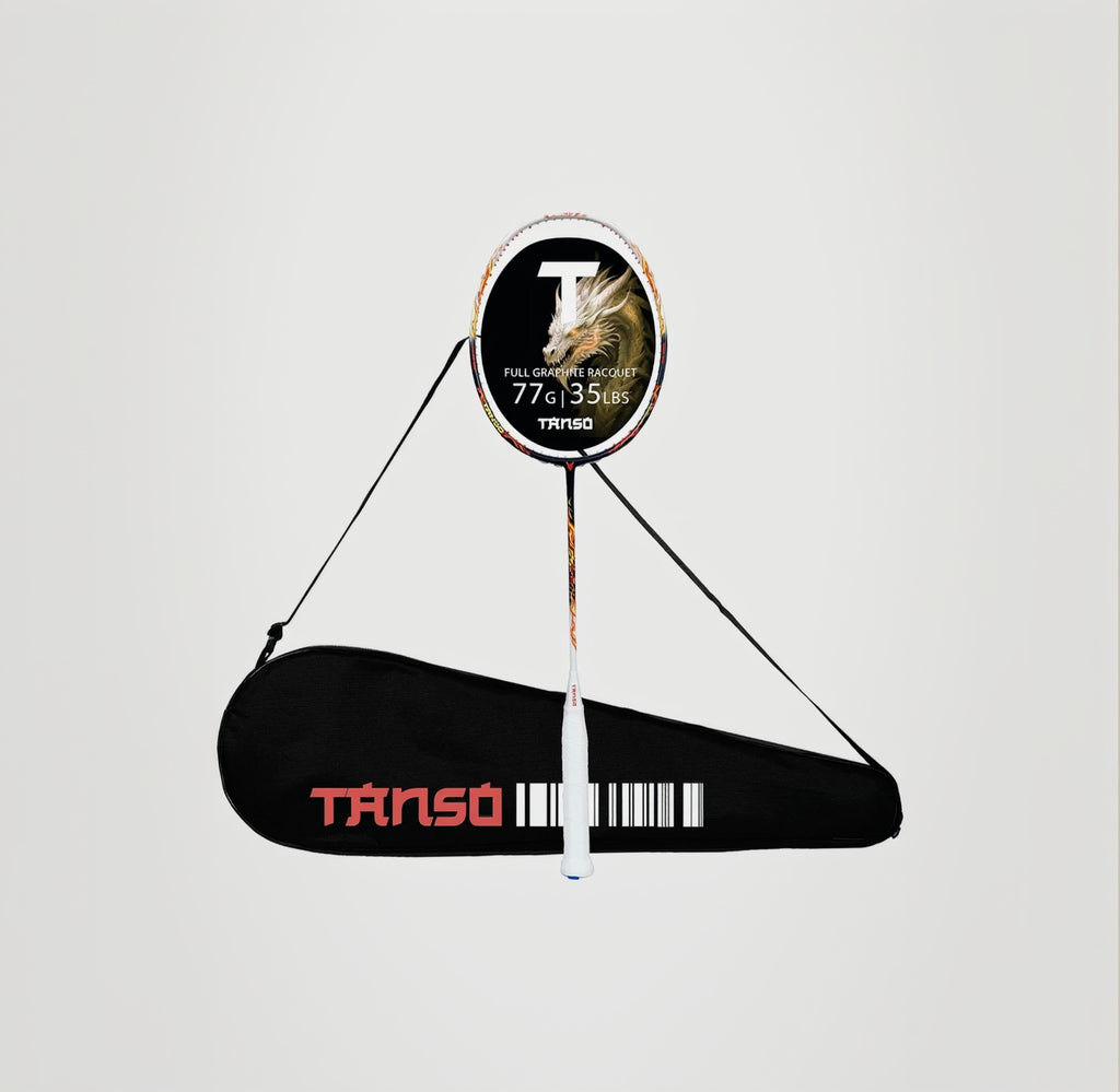 TANSO Wild Fire Full Graphite Ultra Light Weight Carbon Fibre Strung Badminton Racket (35 Lbs Tension,6.5mm ultra slim shaft, 77 Grams, Strung with premium strings and full racquet cover) (Aggressive)