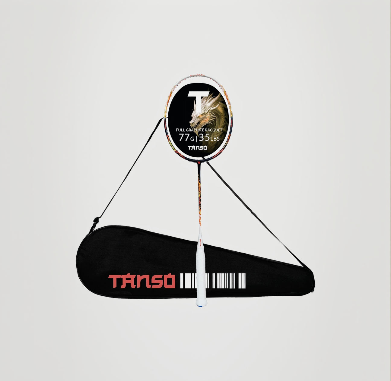 TANSO Wild Fire Full Graphite Ultra Light Weight Carbon Fibre Strung Badminton Racket (35 Lbs Tension,6.5mm ultra slim shaft, 77 Grams, Strung with premium strings and full racquet cover) (Aggressive)