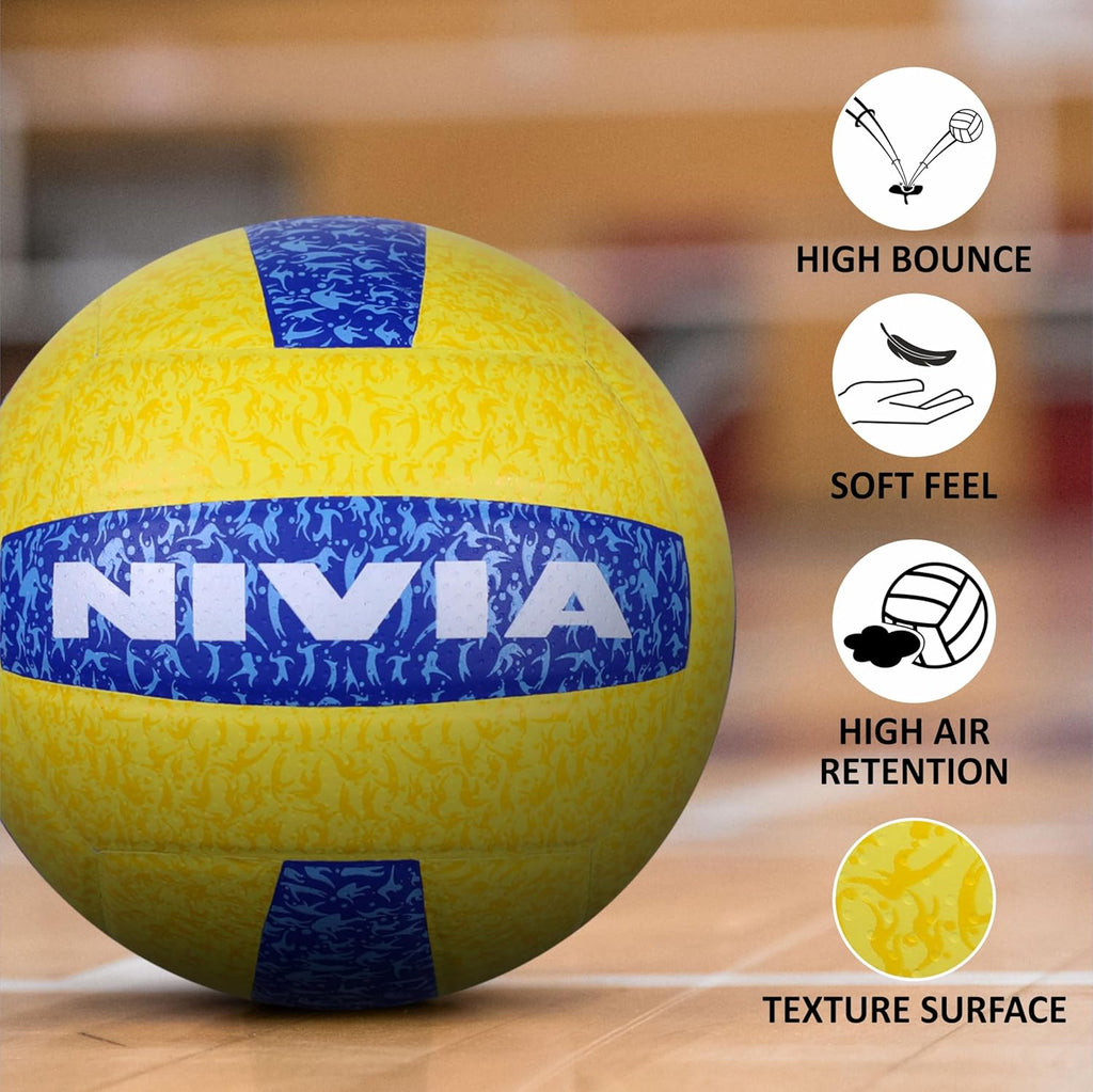 Nivia G-2020 Volleyball, Match Ball, 18 Panels, PU Leather Pasted with Grainy & Dimpled Texture, to Play on All Indoor & Outdoor Surfaces (Size - 4, Yellow/Blue)