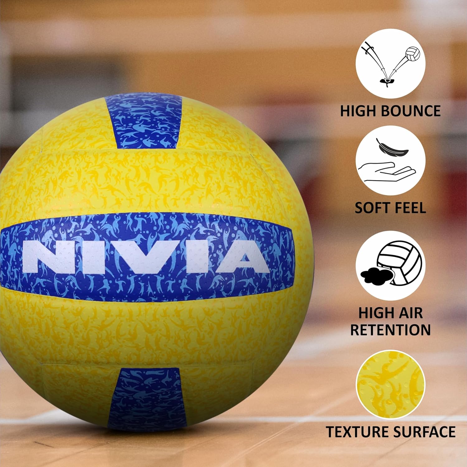 Nivia G-2020 Volleyball, Match Ball, 18 Panels, PU Leather Pasted with Grainy & Dimpled Texture, to Play on All Indoor & Outdoor Surfaces (Size - 4, Yellow/Blue)