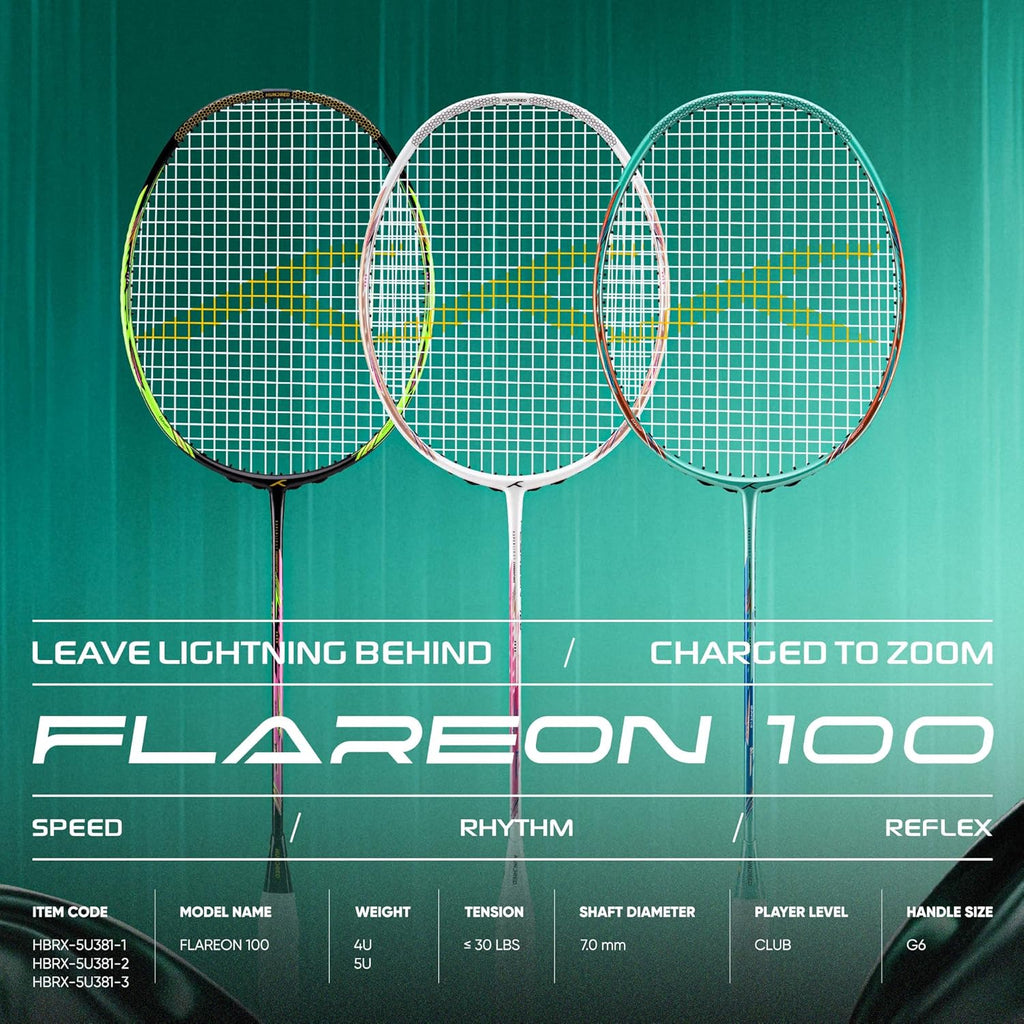 Hundred Flareon 100 Badminton Racket (Strung)| Carbon Fiber Frame | Speed Racket for Fast Swings | Flexible Shaft | Max Tension 30 lbs | Full Cover Included